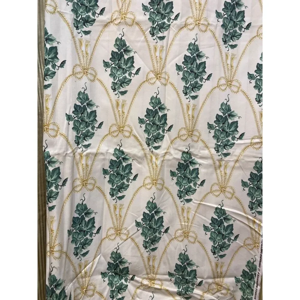 P. Kaufmann fabric pale yellow green ivy leaves white rope Cord Tassels 54